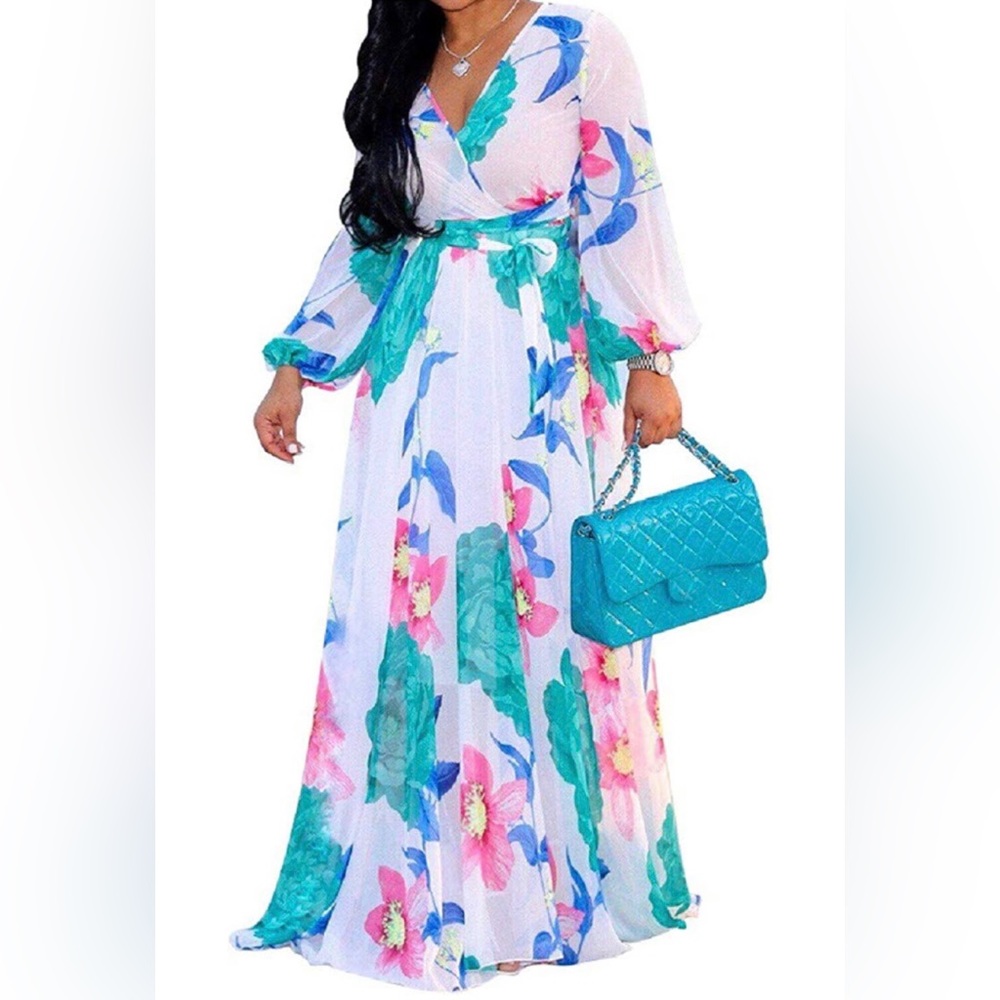 NEW Plus Size Women’s Chiffon Deep V Maxi Dress